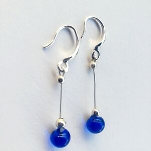 NWT 925 solid sterling silver Drop EARRINGS Italian Murano Glass FOR HER 1"